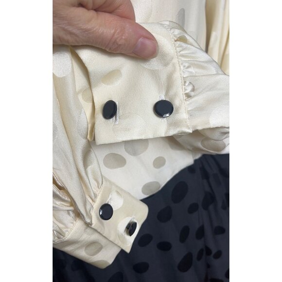 Liz Claiborne Silk Dress 80s Blouson Shirt Dress Midi Black Ivory Womens Sz 4-6 - Picture 5 of 10